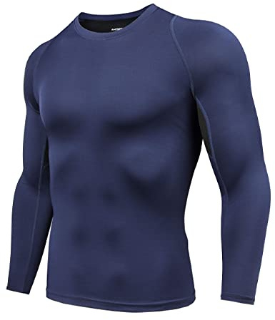 AMZSPORT Top de Compresión para Hombre Camiseta Deportiva de Manga Larga Capa Base para Gimnasio Correr Ciclismo Golf, Azul L