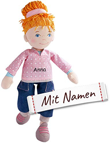 LALALO Puppe mit Namen Bestickt, Schlenkerpuppe Lene mit Kleidung und Haaren, Kuschelpuppe Taufgeschenk, Anziehpuppe Kuschelpuppe 305650, 36 cm