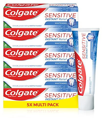 Colgate Sensitive Instant Relief Whitening Toothpaste 75 ml Pack of 5, Blocks Pain Instantly, Prevents Sensitivity, Gently Removes Stains (5 x 75 ml)