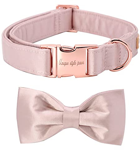 Unique style paws Hundehalsband, rosa Seidenhundehalsband mit Schleife, weiche Fliege verstellbares Haustierhalsband Geschenk für weibliche mittlere Hunde