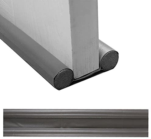 Tür-Zugluftstopper, Türdichtung Unten, Türdichtung Zugluftstopper, Luftzugstopper Türen, Verstellbare Luftzugstopper, Luftzugstopper mit Doppeldichtung für TüRspalte 96CM (Grau)