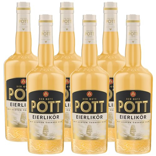 POTT Eierlikör (6x07l) 16% vol inkl. 2 Gläser GRATIS - Mit echtem Übersee Rum - Weich, aromatisch, mit feiner Vanillenote, zum Backen, für sahnige Cocktails oder pur genießen, laktosefrei