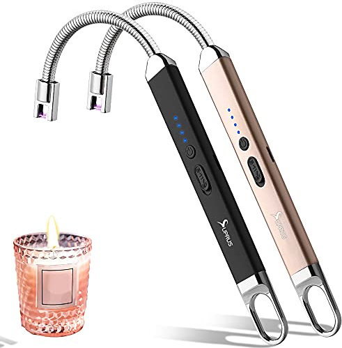 SUPRUS Rechargeable USB Lighter Arc Electric Candle Lighter for Camping Cooking (Black+ Champagne Gold)