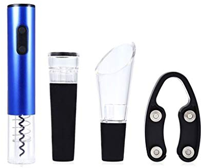 SPELAX 4pcs ouvre-Bouteille de vin électrique Automatique Ensemble Tire-Bouchon sans Fil avec Coupe-Feuille Bouchon sous Vide verseur ouvre-Bouteille Accessoires de vin (Couleur : A) (C)