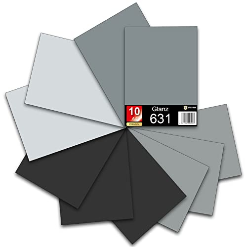 Finest Folia Din A4 Bögen je 29,7x21cm 621/631 Selbstklebende Plotterfolie im Set Folie Vinyl Folie zum Plotten DIY Bastelfolie Sticker Beschriftungen Aufkleber (Grautöne matt, 10er Set)