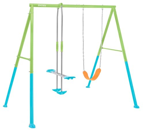 Intex Columpio de Metal con balancín Doble Plaza y Asiento, Regulable en Altura, hasta 144 kg, Columpios para niños 3-10 años, Juegos Exterior, Certificado CE (59000)