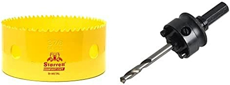 Bundle of Starrett Bi-Metal Hole Saw - FCH0400 - 102mm + Starrett A2 Hole Saw Arbor - 32-210mm Quick Hitch Arbor with 6.35mm HSS Pilot Drill