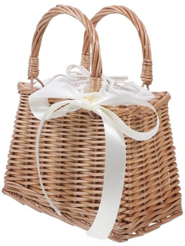 VALICLUD Rattan Handbag Small Woven Tote with Handles 10.83X9.06X5.12In Decorative Flower Basket for Wedding Party Home Storage and Casual Use