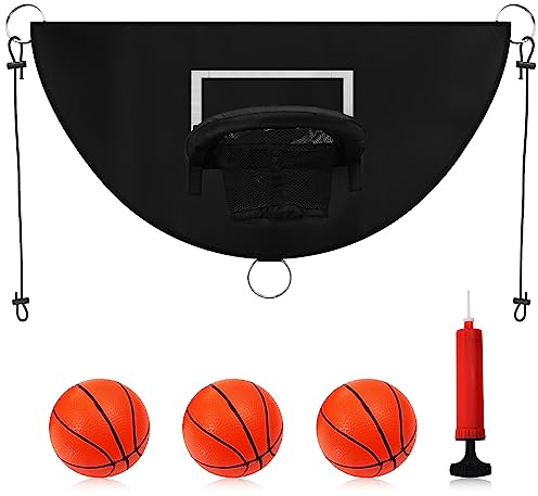 TOYMIS Basketbåge för Studsmatta, Breakaway Fälg för Dunking Tillbehör för Studsmatta med Minibasketbollar Tillbehör för Studsmatta för Barn Vuxna Inomhus Utomhusbruk (Svart)