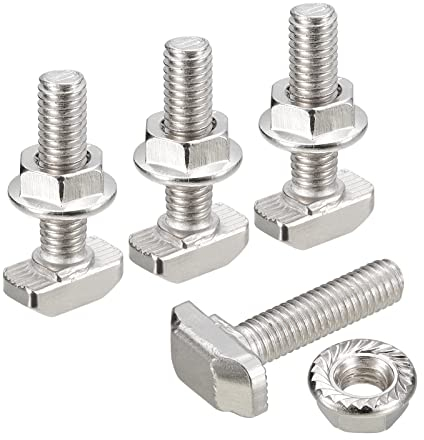 sourcing map M6x25mm T Schlitz Einsteckbolzen und M6 Sechseck Flansch Mutter Set 10 Set Hammer Kopf T-Bolzen T Form Bolzen Schiebend Schraube für 30 Serie Aluminum Profile