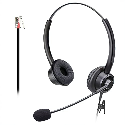 Callez RJ9 Phone Headset for Office Phones with Noise Cancelling Microphone, Binaural Telephone Headsets Compatible with Cisco 8841 8845 8851 8865 6945 7811 7821 7940 7841 7861 7945 7965 VOIP Phone