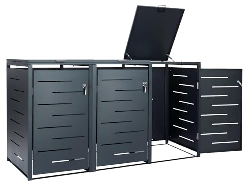 Zelsius Edelstahl Mülltonnenbox 3er für 3 Mülltonnen | 120-240 Liter | Anthrazit RAL 7016 | inkl. Erweiterungsmöglichkeit | Müllbox, Müllhaus, Mülltonnenhäusschen, Mülleimerboxen