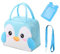 MAXQUU Bolsa de almuerzo de 1 pieza para niños con 1 tarjetero y 1 cordón, bolsa de almuerzo aislada de dibujos animados, bolsa de almuerzo plegable impermeable (azul)