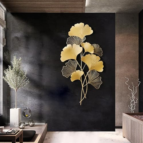 Jolre Metall-Ginkgo-Wanddekoration, Ginkgo-Blatt-Wanddekoration, dekorative Metallmalerei, 3D-Metall-Wandkunst, Wanddekorationn Ginkgoo, Wohnzimmerdekoration.