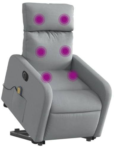 vidaXL Massagesessel, Sessel mit Aufstehhilfe Elektrisch, Relaxsessel mit Liegefunktion Vibrationsfunktion, Fernsehsessel Liegesessel Aufstehsessel, Hellgrau Stoff