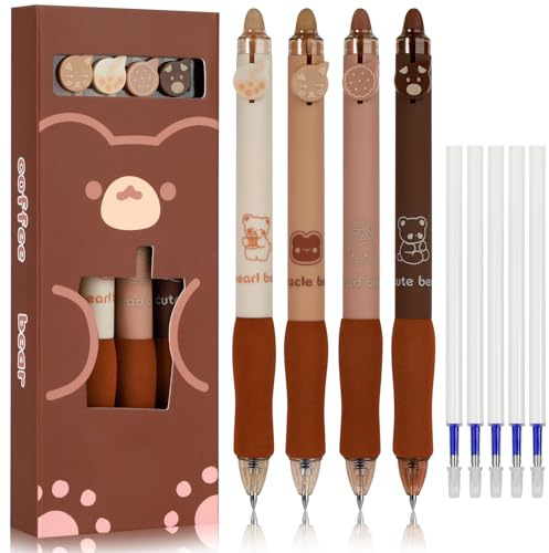 Generisch Radierbarer Kugelschreiber, Pack of 4 Gelstifte Radierbar, Erasable 0.5 mm Tintenroller Pen with 5 Refills, Gel Pens for Children, Students, School, Office (Blue) (Braun)