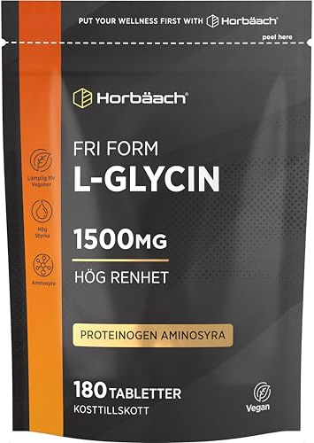 Glycine Supplement 1500 mg | 180 Veganska Tabletter | Vegan Amino Acid | Essentiella Aminosyror Hög Dos | av Horbaach