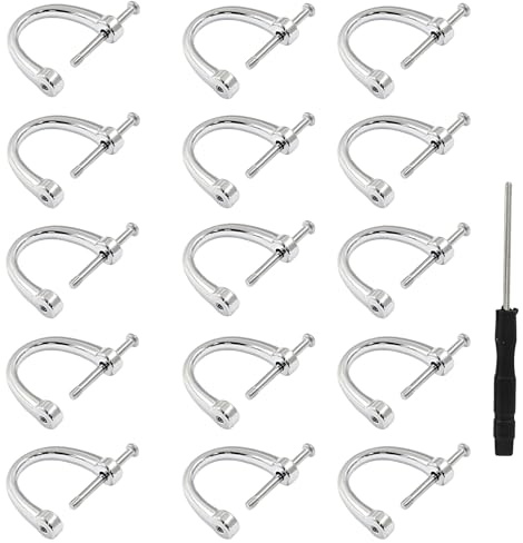 Litoexpe 15 tornillos en forma de U, anillo en D, grillete semicírculo con destornillador, correa de cuero, repuesto para bolso de manualidades (plateado)