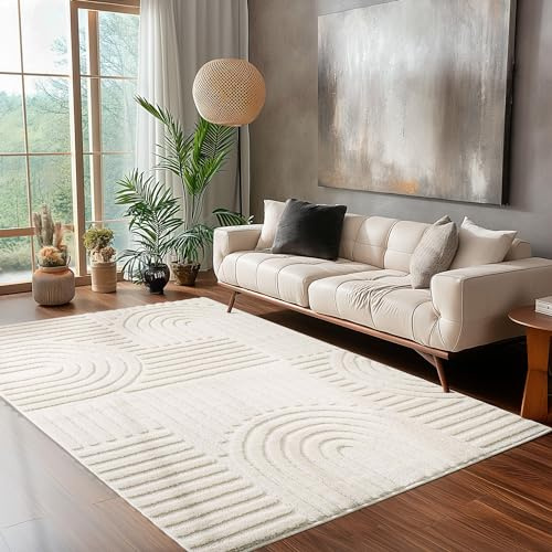Carpettex Kurzflor Hochtief Teppich Läufer 80 x 250 cm Creme Skandi-Look - 3D Effekt Boho Muster Teppich Waschbar und Flauschig - Teppich für Wohnzimmer, Schlafzimmer und Esszimmer
