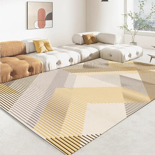 Tzvpsu Carpet Living Room Waschbarer Antirutschteppich Grau Gelb Streifen Design,deko esszimmer kinderzimmer Teppich,180x250cm