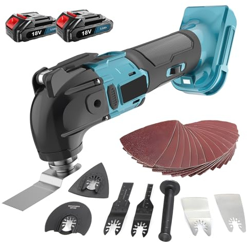 Cordless Oscillating Multi Tools Compatible with Makita 18V Battery Brushless Oscillating Saw 6 Speed Setting with 22pcs Accessories 3000mAH Battery for Cutting, Sanding, Scraping