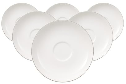 Villeroy & Boch Anmut Platinum No. 1 - Set di 6 piattini da caffè e tè, 15 cm, con bordo in platino, colore: Bianco/Platino