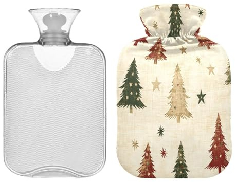 JUMBEAR Wärmflaschen mit Weihnachtsbaum-Muster, mit weichem Bezug, Schmerzlinderung, Wärmbeutel, 2 l, für Hände, Füße, warme Wassersäcke, bequem schlafen