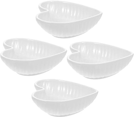 BESTOYARD 4pezzi Piatti Per Condimenti Forma Di Cuore Ceramica Da Piatti Appetizer Bianco Per Decorare La Tavola e Servire Salse Facili Da Pulire e Stabili