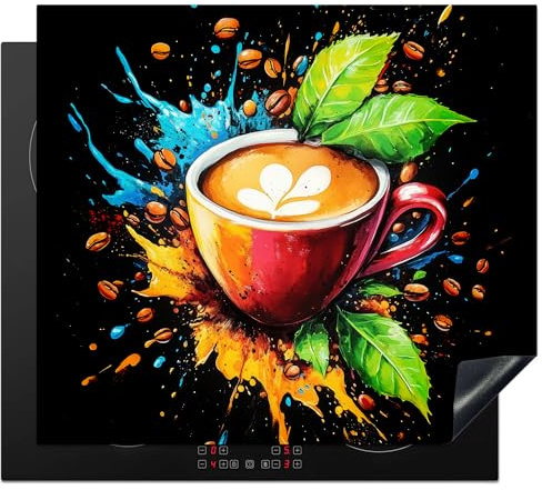 KitchenYeah© Herdabdeckplatte Einteilig Herdabdeckung Abdeckplatte für | 60x52 cm - Ceranfeld Abdeckung Induktionskochfeld Aufrollbare Matte Kaffee - Graffiti - Getränk - Abstrakt