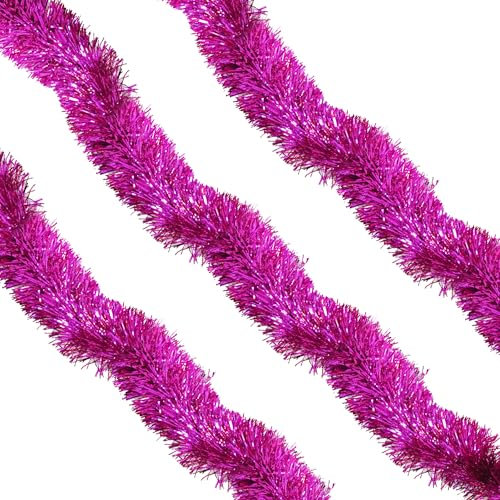 WedDecor 9cm Rose Pink Tinsel Garland for Tree Decorations, 6.5ft Thin Xmas Hanging Decor, Indoor/Outdoor Party Supplies