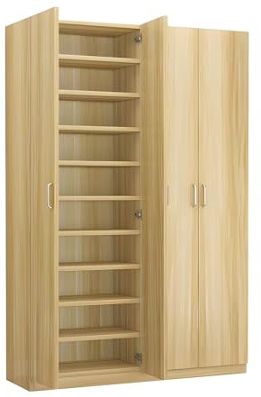 Zapatero a prueba de humedad con puertas y estantes, color nogal claro, 47 pulgadas de largo x 13 pulgadas de ancho x 47 pulgadas de alto, para corredores. Almacenamiento cuidadoso