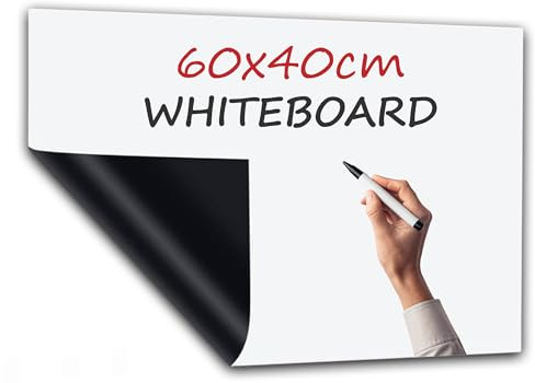 PREVIS Tableau Blanc Magnetique Effacable Adhésive Mural 60x40cm - White Board Adhesif - Film Adhésif Aimanté - Rouleau Magnetique - Ardoise Effacable - Idéal pour Bureau, Maison & Enfant, To do List