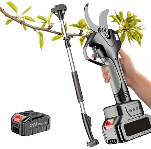 ZEEKYFOR Tijeras de Podar a Batería con Pértiga Extensible de 0 a 50mm de Diámetro, Podadora de Jardín con Batería de Litio Recargable de 21V y 4500mAh,1 Battery