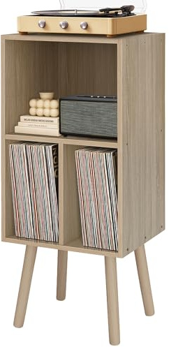 Plattenspielerständer mit Vinylaufbewahrung, Holz Vinyl Schallplattenständer, Plattenspielerschrank, Plattenspielerständer mit Aufbewahrung, Plattenspielerregal für Schlafzimmer, Büro, 3 Etagen, weiße