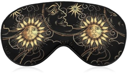 Weicher Augenschutz für Damen, Schlafmaske mit verstellbarem Riemen für Reisen im Flugzeug, Mystische, Magische, Kosmische Astrologie, Sonne, Halbmond, Sterne, Gold, Schwarz