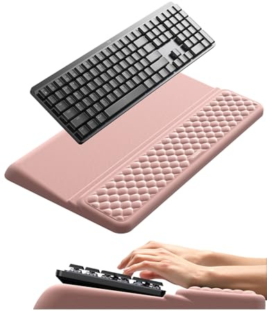 VAYDEER Repose-Poignets Ergonomique pour Clavier avec Support – Rehausseur 2-en-1, Coussin en Mousse à Mémoire de Forme Douce, Base Antidérapante pour Bureau ou Télétravail – Rose