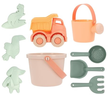 Monnëka Set di giocattoli da spiaggia Pearl | Kit di gioco di sabbia per bambini, 6 pezzi, secchio, pala, rastello, colino, annaffiatoio e camion | Sicurezza e divertimento