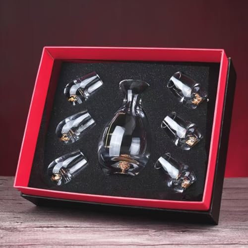 Service à saké japonais – Lot de 7 verres sans plomb, service à saké en verre de cristal, service à saké 6 tasses pour vins japonais chauds ou froids