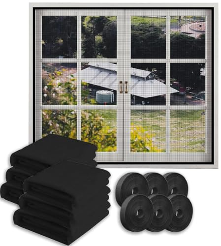 Efymosce 6 Stück Fliegengitter Fenster, 130 x 150CM Moskitonetze Fenster, Mückenschutz Fenster mit 6 Rollen Selbstklebeband, Insektenschutz Fensternetz,Fliegennetz Fenster, Hält Mücken Draußen