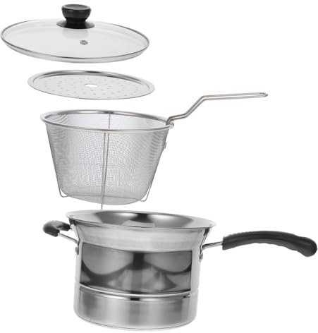 SOLUSTRE Olla Multifunción Acero Inoxidable 22 Cm con Mango Ergonómico para Cocina al Aire Libre, Olla Freidora y Vaporera con Tapa, Adecuado para Cocinar y Freír en Exteriores