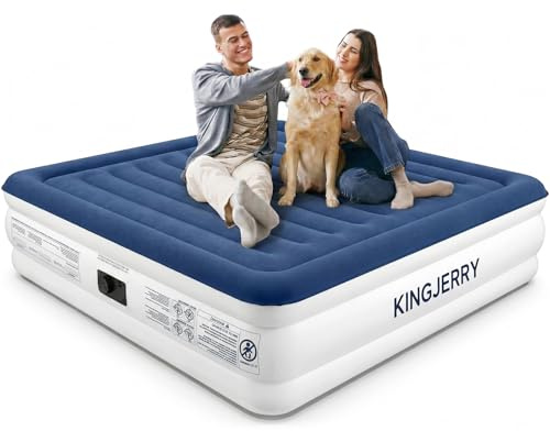 KINGJERRY Queen Air Mattress with Built in Pump, Blow Up Mattress Queen 18 Raised Comfort, Upgrade Surface Inflatable Mattress, Leakproof Air Bed for Home Guests&Camping, 800 lbs Max, 3-Min Inflation
