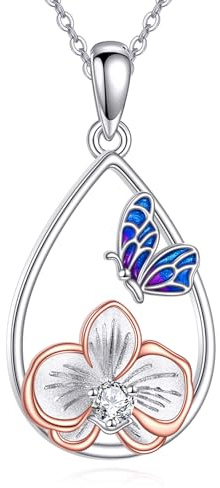HUKKUN Collana con orchidee in argento Sterling con ciondolo a goccia, gioiello per orchidee, regalo per donne