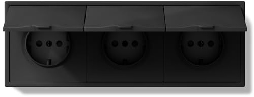 BSEED 3 Fach Steckdose Unterputz mit Wasserdicht Abdeckung, 250V 16A Aussensteckdose mit PC Rahmen, Wandsteckdose mit Krallen Für Feuchträume Badezimmer, Schwarz