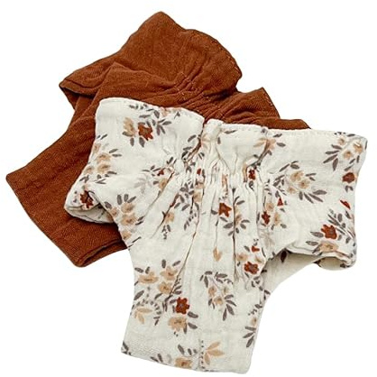 Puppenkleidung aus Musselin, 100% Bio-Baumwolle, 2 Baumwollwindeln für Puppen und Plüschtiere von 34-38 cm, Muster Zimt und ZimtwiesePerfekt für die Kleinsten