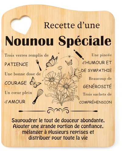 Tulolvae Cadeau Nounou Planche à Découper en Bambou | Idee Cadeaux Nounou, Cadeau Merci pour Nounou Femme Noël, Cadeaux Original Fin de Contrat Anniversaire Nounou