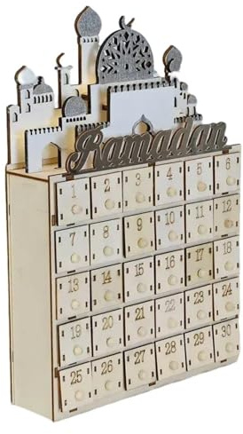 Calendario per conto alla rovescia con luce LED e cassetti per 30 giorni, decorazione per l'avvento islamico, decorazione religiosa per feste islamiche
