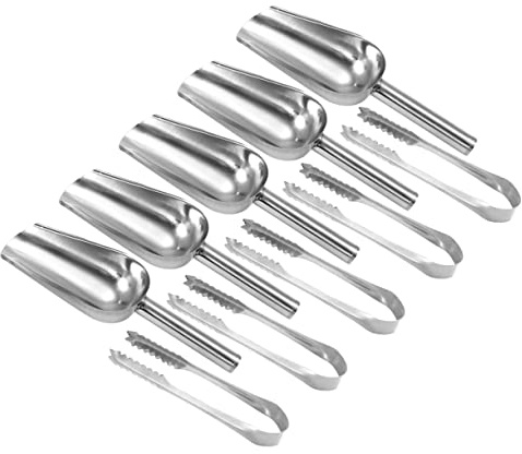 Ensemble Pelle à Glace en Acier Inoxydable 5 Pièces Argenté | 5 Pinces Assorties, Dents Crantées Prise Facile, Design Léger, Usage Maison et Mariage