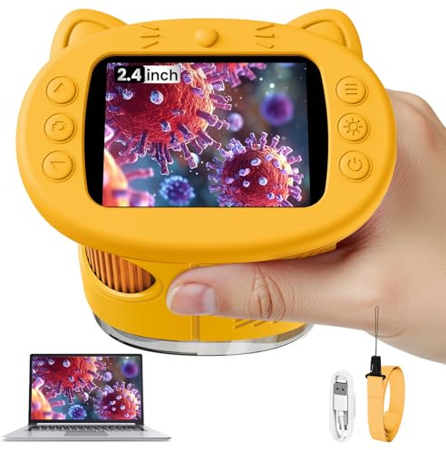 Vorth Microscopio para niños, microscopio digital de 2.4 pulgadas con aumento de 1000X, cámara de mano, mini lupa de bolsillo, regalos educativos de cumpleaños, juguetes para mayores de 3 años