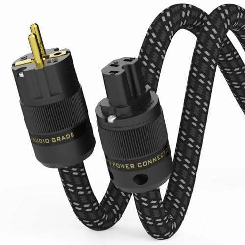 Monosaudio D521 High-End HiFi Netzkabel, audiophiles Stromkabel 2 m mit Kupferabschirmung, C15-Kaltgerätekabel mit IEC und Schukostecker für DVD/Verstärker/Decoder/Subwoofer/AMP