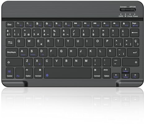 cimetech Teclado Bluetooth, Teclado inalámbrico ultradelgado Español Diseño silencioso y portátil con batería Recargable integrada para iOS, Mac, iPad, Windows y Sistemas operativos Superiores